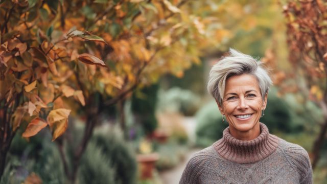 a woman smiling after her restorative treatment